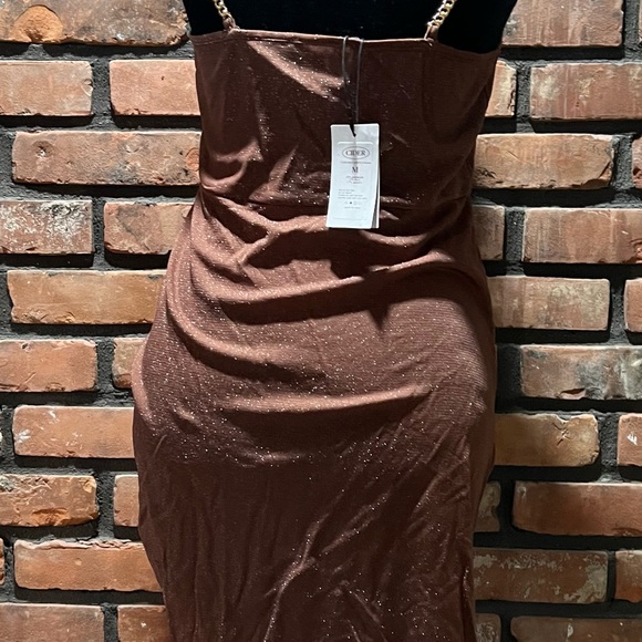 Brown/Metallic Gold Dress w/Gold Chain Link straps - Picture 4 of 6